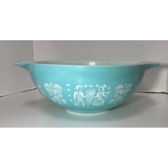 Pyrex Amish Turquoise Teal Butterprint Cinderella Nesting Mixing Bowls Set of 3 - Picture 3 of 11